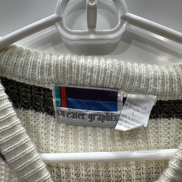 VTG Sweater Graphic Striped Pullover 90's Men's Large‎ Grunge Grandpa - Picture 3 of 11